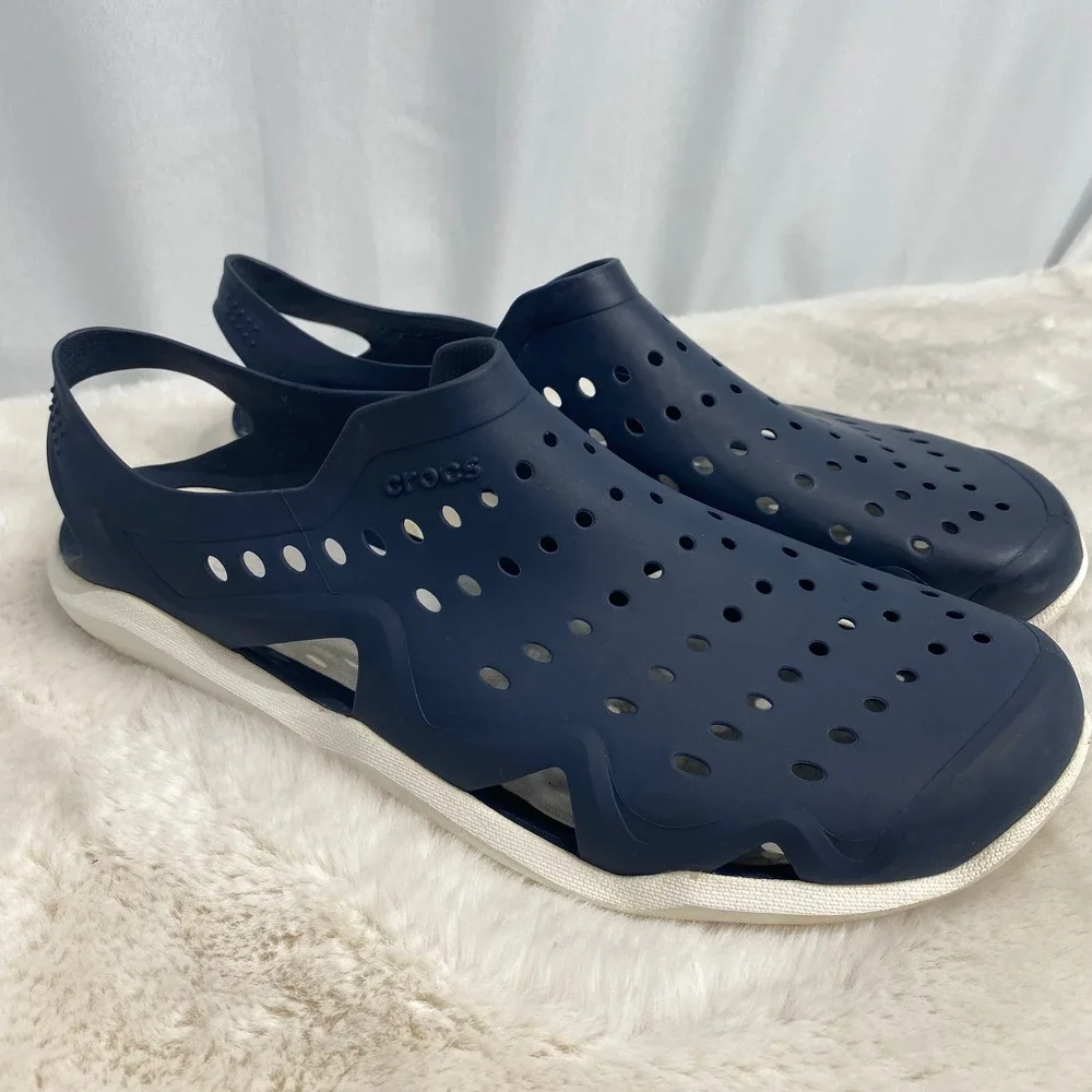 Crocs‎ Mens Swiftwater Wave Navy Blue White Water Shoes Clogs Size 12 203963-462